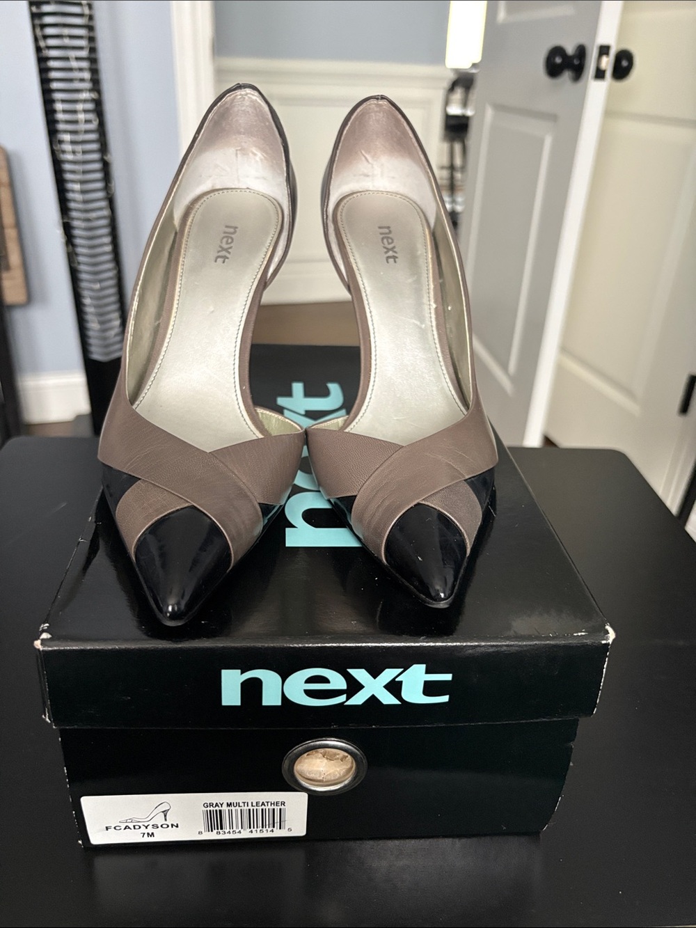 Next Two-Tone Black and Gray Pointed-Toe Heels